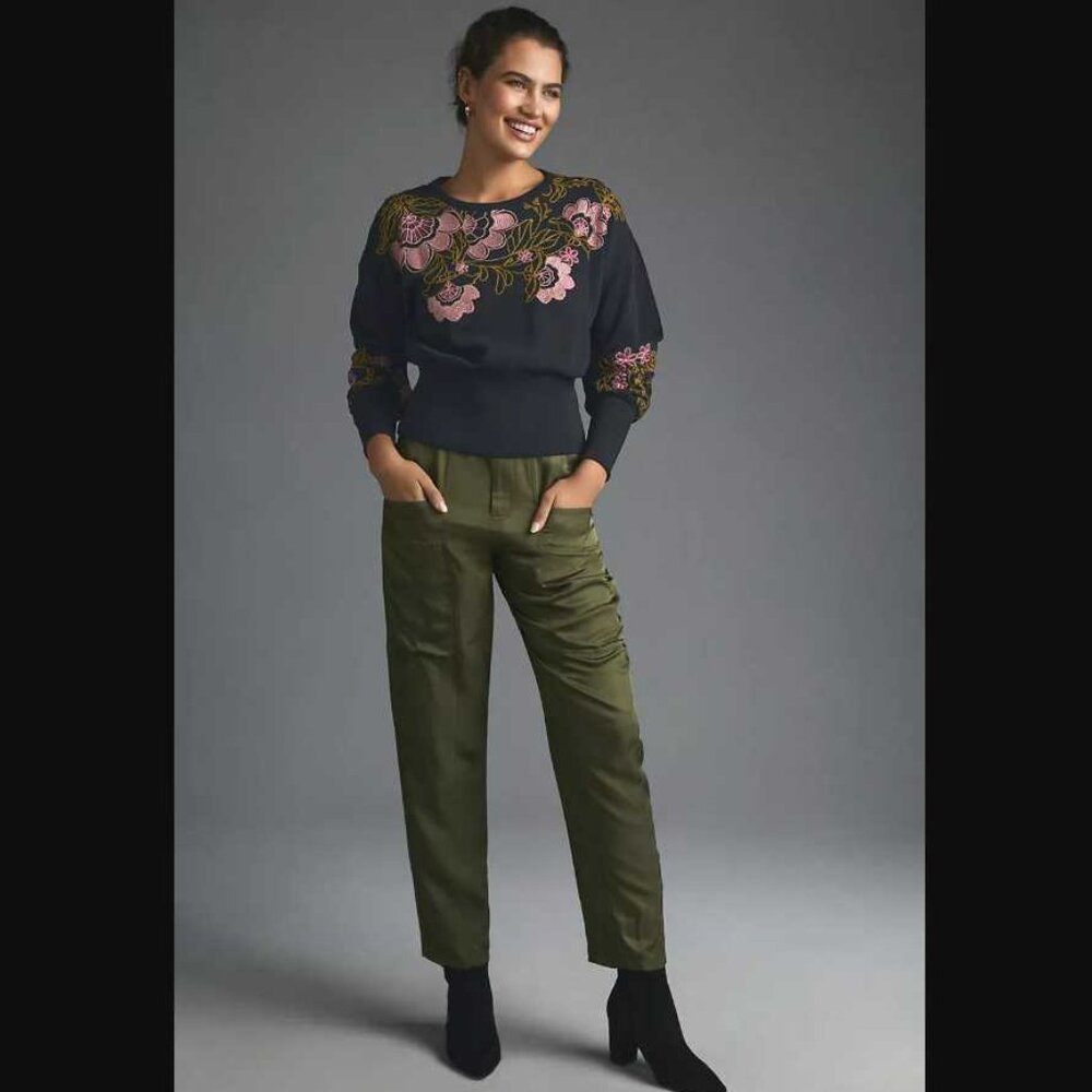 L By Anthropologie embroidered floral sweatshirt sweater in black - Picture 11 of 11
